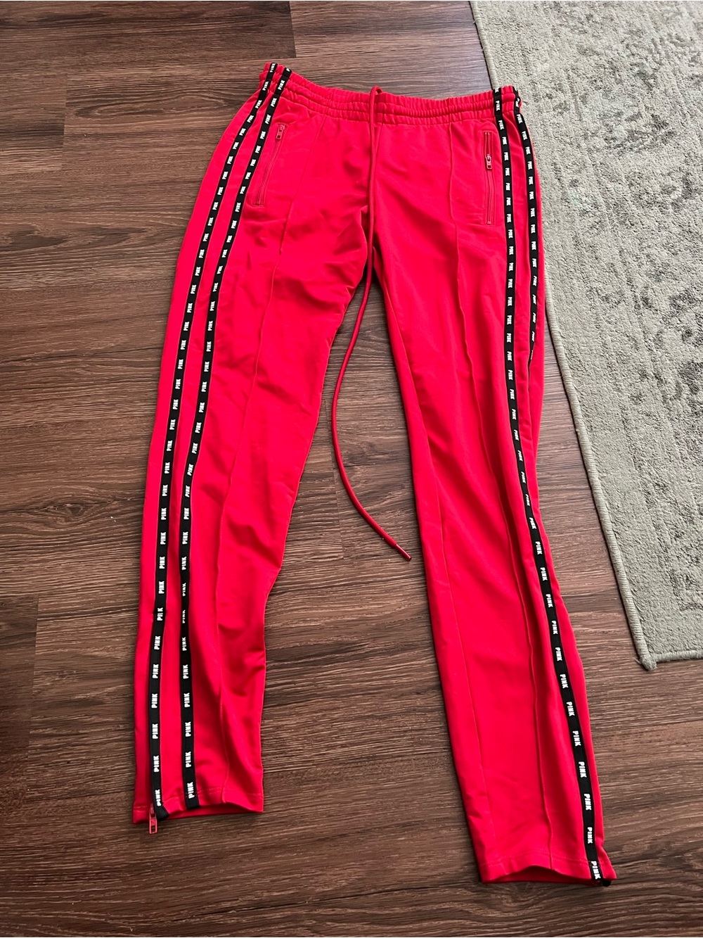 PINK Victoria's Secret Red Track Pants with Black Side Stripes